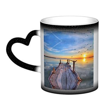Imagem de Copo de café divertido cenário pôr do sol, xícara de cerâmica mágica sensível ao calor que muda de cor, 12 Oz, para café/chá/leite/cacau, para adolescente/aniversário/festival/presentes