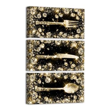 Imagem de Visual Art Decor Decoração de cozinha para casa, sala de jantar, arte de parede, garfo e colher, pintura de utensílios de cozinha, impressões em tela emoldurada, decoração de parede de cozinha de