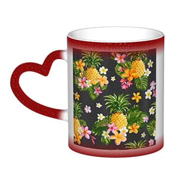 Imagem de Xícara de café havaiana divertida de abacaxi tropical, copo de cerâmica que muda de cor sensível ao calor 12 Oz, para café/chá/leite/cacau, para adolescente/aniversário/festival/presentes