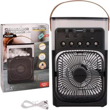 Imagem de Climatizador de ar portatil, ventoinha, luzes LED, casa, escritorio, preto,10W, Bivolt.