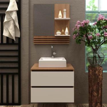 Imagem de Kit Balcão para Banheiro com Cuba e Espelho Amêndoa Branco - Tecno Mob