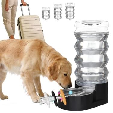Imagem de RIZZARI Dispensador de água para cães grandes: tigela de água de aço inoxidável para animais de estimação - alimentador automático de gravidade de aço inoxidável preto 9L com filtro interno/externo