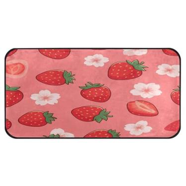 Imagem de Burbuja Tapete de cozinha Fresh Strawberries 51 x 99 cm, tapete lavável antiderrapante com suporte de borracha, tapete para cozinha, sala de estar, banheiro, decoração de casa