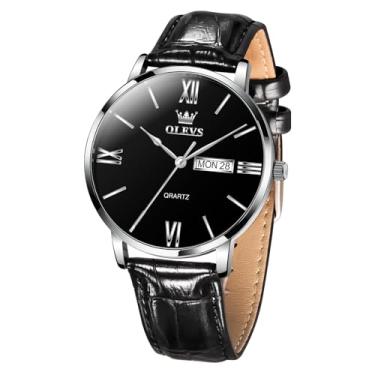 Imagem de OLEVS Relógio masculino à prova d'água, minimalista, analógico, quartzo, aço inoxidável, casual, com data, clássico, luxuoso, elegante, numerais romanos, mostrador grande, Black Face-G5010, round