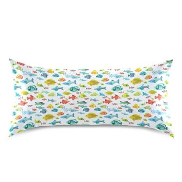 Imagem de Burbuja Fronha de cetim de peixe colorido para cabelo e pele tamanho king size 50,8 x 101,6 cm, capa de almofada antirrugas super macia com fecho de envelope