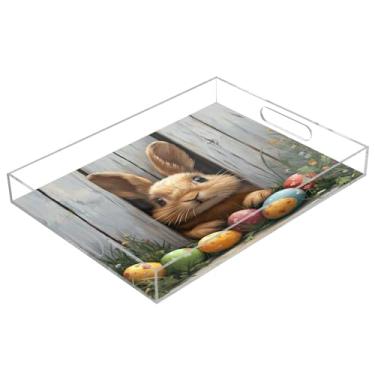 Imagem de STAYTOP Bandeja de servir de acrílico de coelho fofo da Páscoa, 15,7 x 11,20 cm, bandejas decorativas à prova de derramamento, organizador de bancada para café da manhã, chá, comida, maquiagem