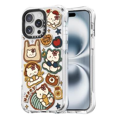 Imagem de Rosarnnah Capa para iPhone 15 Pro fofa - compatível com Magsafe - Capa de telefone à prova de choque com proteção contra quedas de grau militar de 6 m - Design engraçado de gato gatinho feliz (17,5 cm