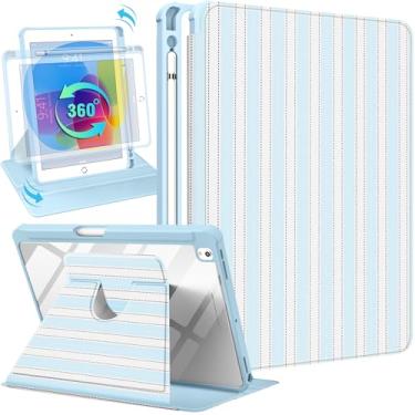Imagem de Uppuppy Capa para iPad 9ª/8ª/7ª geração para iPad Air 3ª/Pro 10,5 polegadas – Capa inteligente com suporte giratório 360 com suporte para lápis para mulheres e meninas, listras BW para Apple Tablet 7