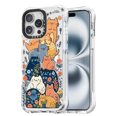 Imagem de Rosarnnah Capa para iPhone 15 Pro fofa - compatível com Magsafe - Capa de telefone à prova de choque com proteção contra quedas de grau militar de 6 m - Design engraçado de festa de gatos (17,5 cm