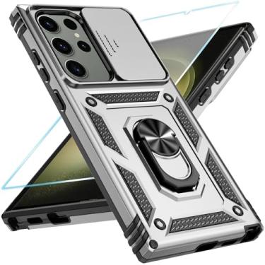 Imagem de SunStory Capa de celular para Samsung Galaxy S23 Ultra com protetor de tela HD e capa de câmera deslizante e suporte de anel girado, [grau militar] [2 em 1] capa de telefone para Galaxy S23 Ultra 6,8