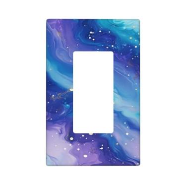 Imagem de Indokyeyqaz Placa decorativa de parede para interruptor de luz de mármore roxo azul e roxo, 1 placa de interruptor de grupo e capas de tomada 6,9 cm x 11,2 cm para quarto, banheiro, cozinha, decoração