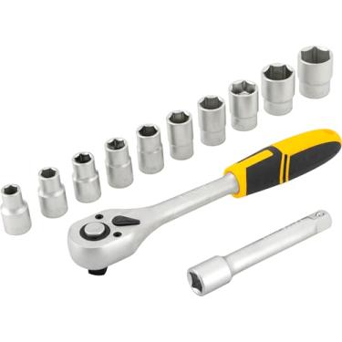 Imagem de Vonder, Jogo De Soquetes Sextavados Com Encaixe De 1/2", 10 Mm A 24 Mm, Com Catraca, 12 Peças.