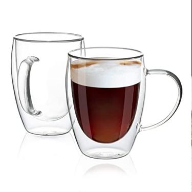 Imagem de Canecas de Café 12oz 2 PACK Copo Parede Vidro Transparente com Alça para Chá Latte Cappuccino Alta Temperatura Lavadora