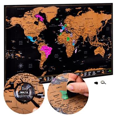 Imagem de Atlas & Green Pôster de viagem Scratch Off World Map With All U.S. States - Grande 71 x 42 cm - Places I've Been Map of the World With Accessories and Gift