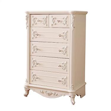 Imagem de Cômodas Cômoda em estilo europeu Sala de estar branca com 6 gavetas Quarto Cabeceira Gaveta Armário Armazenamento alta grande capacidade