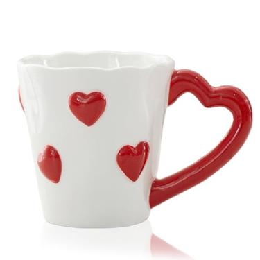 Imagem de Caneca de café em forma de coração de 241 g – Copo de cerâmica bonito com corações vermelhos, caneca de chá temática do dia dos namorados para presentes, decoração de casa, escritório, casais