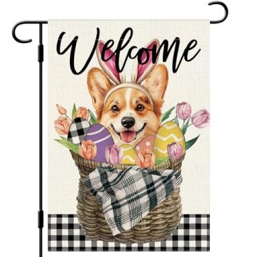 Imagem de DLZDN Welcome Easter Dog Garden Flag Corgi Eggs Flag 30,5 x 45,7 cm, dupla face, vertical, serapilheira, quintal, quintal, sinal, primavera, férias, decoração ao ar livre