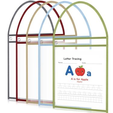 Imagem de TaoBary Pacote com 5 suportes de bilhetes de loja com alça para pendurar, suporte de documentos costurado, mangas de plástico para pedidos de trabalho para armários de arquivos de máquinas, estantes