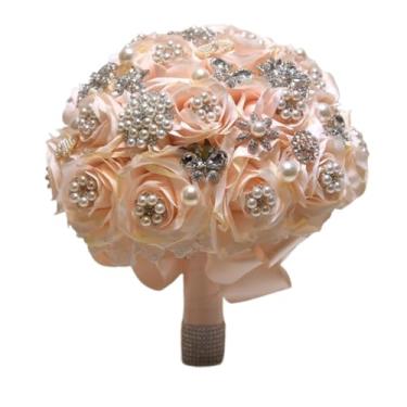 Imagem de Perfectlifeoh Buquê de noiva – Arranjo de flores rosas de seda artificial com pérola de cristal para noiva (champanhe)