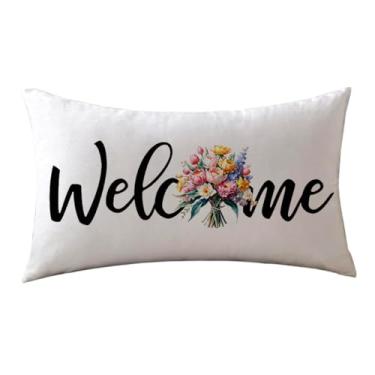 Imagem de ULOVE LOVE YOURSELF Capa de almofada floral bem-vinda lombar aquarela design buquê de flores capa de almofada com tulipas rosa fazenda primavera fronha decorativa para decoração de varanda frontal