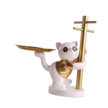 Imagem de Bothyi Bandeja para chaves em forma de gato da sorte para mesa de entrada com organizador suspenso, estátua de gato, porta-chaves decorativo para casa e, Ouro