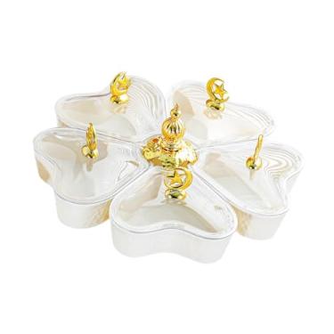 Imagem de Generic Bandeja giratória dividida em formato de coração, portátil e multiuso com tampa, ideal para servir doces, nozes e Decoração para mesa casa, Lua Estrela Branca