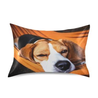 Imagem de Fronhas de cetim floral bonito desenho animado marrom beagle cachorro padrão king queen fronhas padrão resfriamento macio travesseiro capa tamanho padrão 66 cm x 50 cm