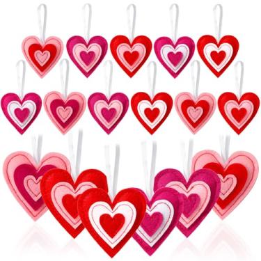Imagem de Jansun 30 peças de enfeites de coração de feltro de dia dos namorados para árvore, enfeites de coração 3D para pendurar em casa, festa de casamento, decoração de aniversário