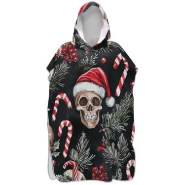 Imagem de Joisal Roupão engraçado de caveira de Natal vermelho preto surfe trocador para adultos toalhas de banho com capuz ponchos de praia leves para homens