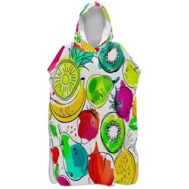 Imagem de Joisal Poncho de surfe plus size para adultos trocador de roupas de banho de praia com capuz colorido desenho animado frutas amarelo pera ponchos adultos para mulheres