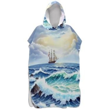 Imagem de Joisal Poncho de surf com estampa de onda do mar, para adultos, com capuz, toalha de praia, impressão, absorvente, poncho masculino com capuz