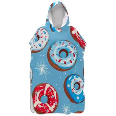 Imagem de Joisal Lindo poncho de surfe azul donut para trocador de roupas de banho de praia com capuz absorventes ponchos femininos com capuz