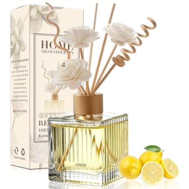 Imagem de Conjunto de difusor de palheta de limão de 200 ml – Aroma cítrico edificante em garrafa de vidro com 4 palitos de vime naturais e 3 flores secas | Fragrância energizante para casa, cozinha, escritório