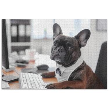 Imagem de Quebra-cabeça de escritório com 500 peças de buldogue francês para adultos arte de flores presentes masculinos presentes exclusivos para jogo de elefante branco