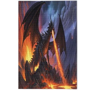 Imagem de Quebra-cabeça adulto dragão preto laranja legal 1000 peças arte floral animal fofo quebra-cabeça divertido bobo, 1000 peças, 75 x 50 cm