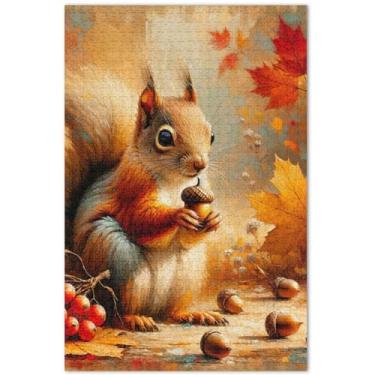 Imagem de Quebra-cabeça floral de outono esquilo adulto 1000 peças arte animal quebra-cabeça paisagem personalizado elefante branco presentes, 75 x 40 centímetros