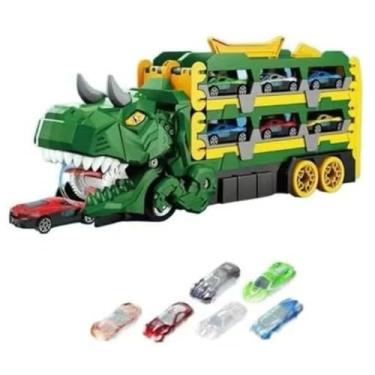 Imagem de Caminhão Dinossauro engolidor e Porta-carrinhos com 6 Carrinhos de Fricção.