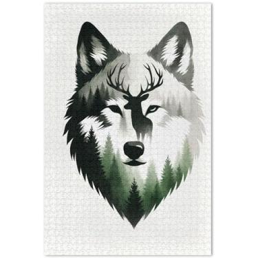 Imagem de Quebra-cabeça arte aquarela veado lobo para adultos 500 peças paisagem paisagem natureza quebra-cabeça presentes para amantes de quebra-cabeça, 51 x 37 centímetros