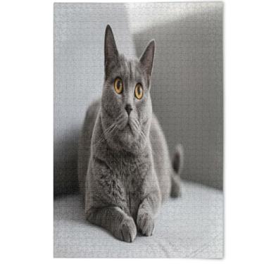 Imagem de Jigsaw Puzzle 1000 Pieces Adult Cute Gray Cat Kitten Tech Gifts for Lovers Puzzle Creative Puzzles for Adults Floral Landscape Art, 1000 Pieces, 29.5" x 19.7"