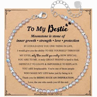 Imagem de JoycuFF Presente exclusivo de amizade para aniversário de melhor amiga, melhor amigo, colega de trabalho, presentes de Natal, pulseiras com contas de pedra da lua para mulheres, joias inspiradoras