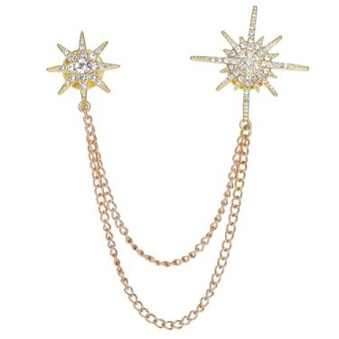 Imagem de Broche de estrela de strass de prata, alfinetes de lapela de floco de neve dourados com borla longa, broche de cristal, acessórios de moda para roupas, festas, dança, joias, decoração