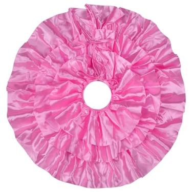 Imagem de tiosggd Saia pequena rosa para árvore de mesa 61 cm, mini enfeites de árvore de Natal para lápis e árvore fina, decoração de festas de fim de ano, tapete de árvore de Natal doce