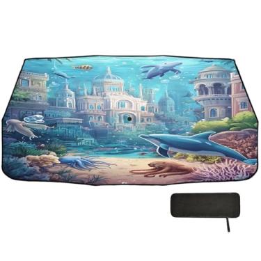 Imagem de Guarda-sol azul castelo subaquático para para-brisa de carro cobertura completa sombra de janela frontal para carro 147 x 75 cm acessórios de resfriamento de carro