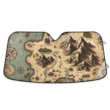 Imagem de Capa de para-brisa de carro com mapa do tesouro do jogo para para-sol para janela frontal de carro para a maioria dos sedãs SUV caminhão grande