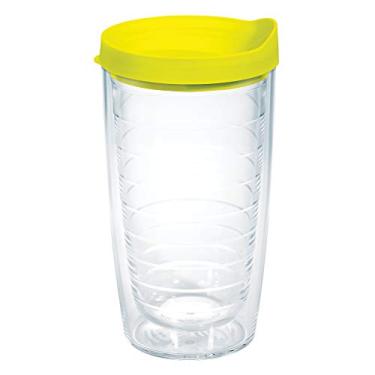 Imagem de Tervis Copo isolado transparente e colorido de 473 ml, tampa amarela neon