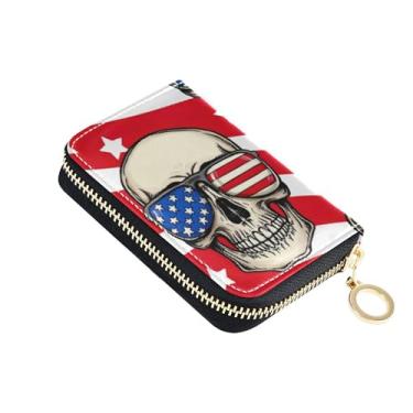 Imagem de Carteira feminina de couro com listras vermelhas engraçadas, porta-cartões, bloqueio de RFID, zíper ao redor de moedas, bolsa com zíper