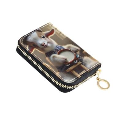 Imagem de Carteiras de cartão de crédito com bloqueio de RFID, carteira feminina de couro, zíper ao redor do zíper, porta-cartões e dinheiro, linda arte de cordeiro animal