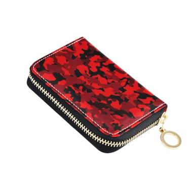 Imagem de Carteira feminina floral pequena com bloqueio de RFID, porta-cartões de crédito, camuflagem, irregular, vermelha, preta, com chaveiro