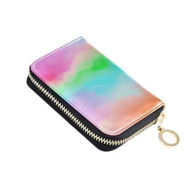 Imagem de Carteira feminina abstrata colorida arco-íris pequena com bloqueio de RFID, porta-cartões de crédito, zíper ao redor do zíper e porta-cartões e dinheiro