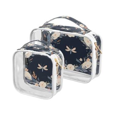 Imagem de GAIGEO Bolsa cosmética de PVC Dragonfly in Turquoise Guirlanda, bolsa de higiene para carro, bolsas de beleza para viagens femininas, pacote com 2, Libélula em guirlanda turquesa, one size